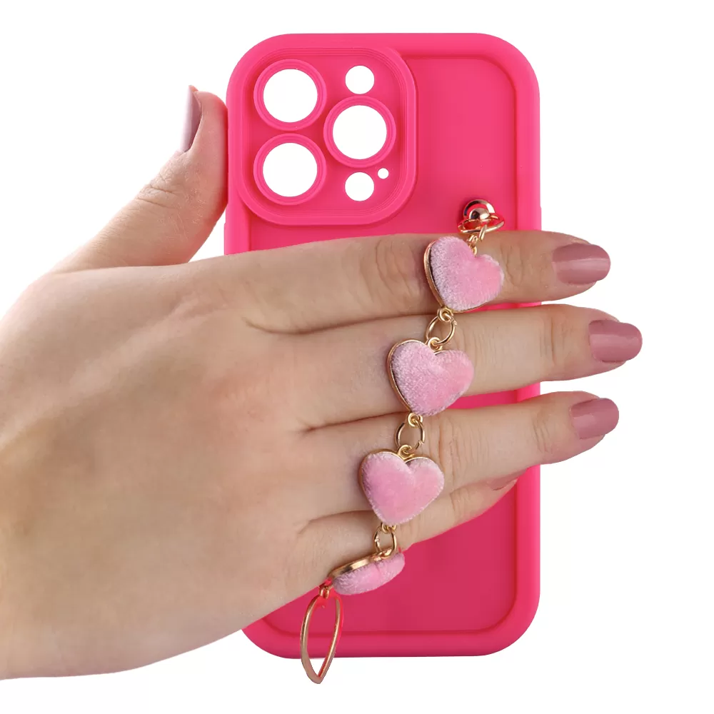 VOLTE-TEL SILICON TPU WITH STRAP ΘΗΚΗ IPHONE 13 PRO 6.1in  FULL CAMERA PROTECTION PINK WITH PINK HEARTS - Image 5