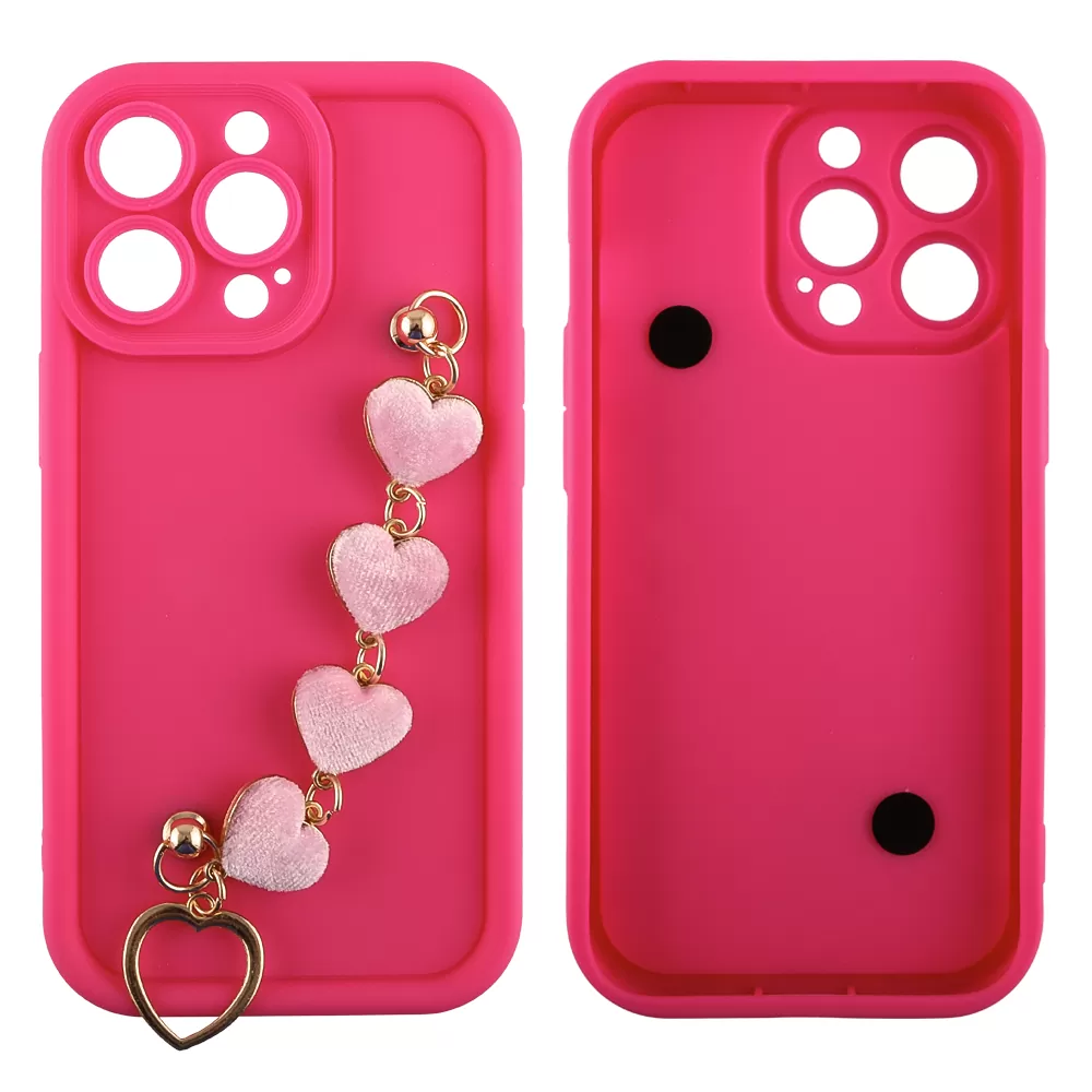 VOLTE-TEL SILICON TPU WITH STRAP ΘΗΚΗ IPHONE 13 PRO 6.1in  FULL CAMERA PROTECTION PINK WITH PINK HEARTS - Image 3
