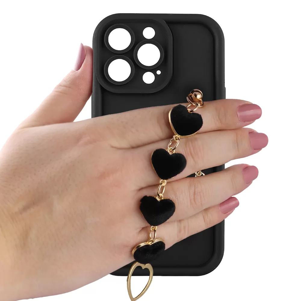 VOLTE-TEL SILICON TPU WITH STRAP ΘΗΚΗ IPHONE 13 PRO 6.1in  FULL CAMERA PROTECTION BLACK WITH BLACK HEARTS - Image 5