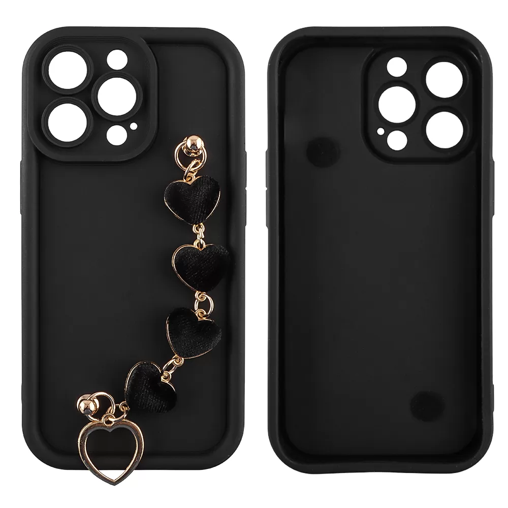 VOLTE-TEL SILICON TPU WITH STRAP ΘΗΚΗ IPHONE 13 PRO 6.1in  FULL CAMERA PROTECTION BLACK WITH BLACK HEARTS - Image 3