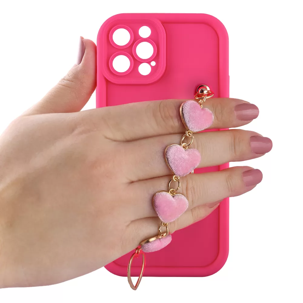 VOLTE-TEL SILICON TPU WITH STRAP ΘΗΚΗ IPHONE 12 PRO 6.1in  FULL CAMERA PROTECTION PINK WITH PINK HEARTS - Image 5