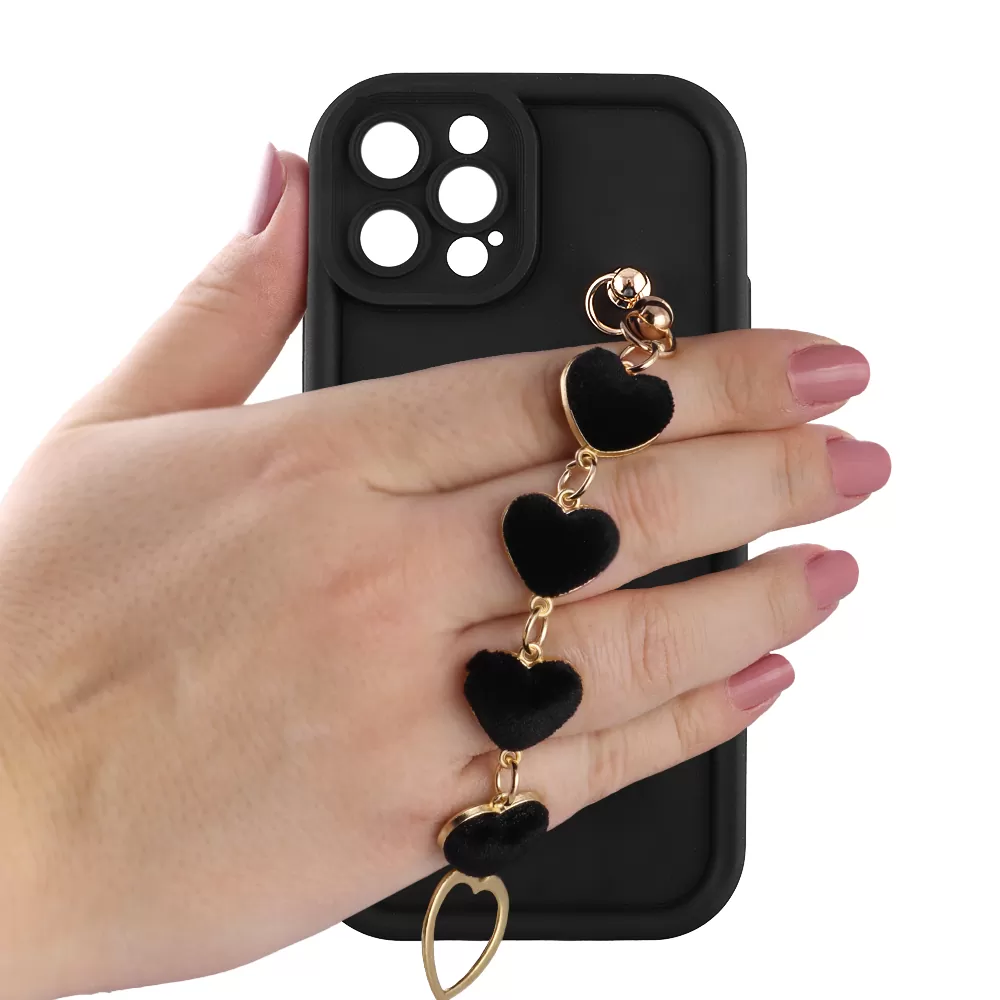 VOLTE-TEL SILICON TPU WITH STRAP ΘΗΚΗ IPHONE 12 PRO 6.1in  FULL CAMERA PROTECTION BLACK WITH BLACK HEARTS - Image 5
