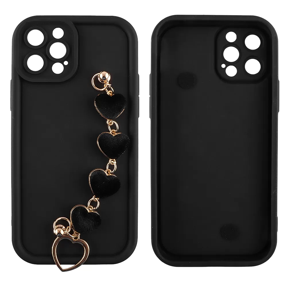 VOLTE-TEL SILICON TPU WITH STRAP ΘΗΚΗ IPHONE 12 PRO 6.1in  FULL CAMERA PROTECTION BLACK WITH BLACK HEARTS - Image 3