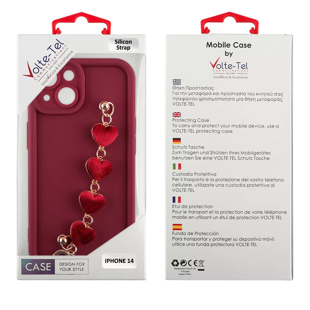 VOLTE-TEL SILICON TPU WITH STRAP ΘΗΚΗ IPHONE 11 PRO 5.8in  FULL CAMERA PROTECTION BURGUNDY WITH RED HEARTS - Image 2