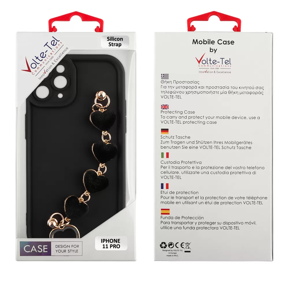 VOLTE-TEL SILICON TPU WITH STRAP ΘΗΚΗ IPHONE 11 PRO 5.8in  FULL CAMERA PROTECTION BLACK WITH BLACK HEARTS - Image 2