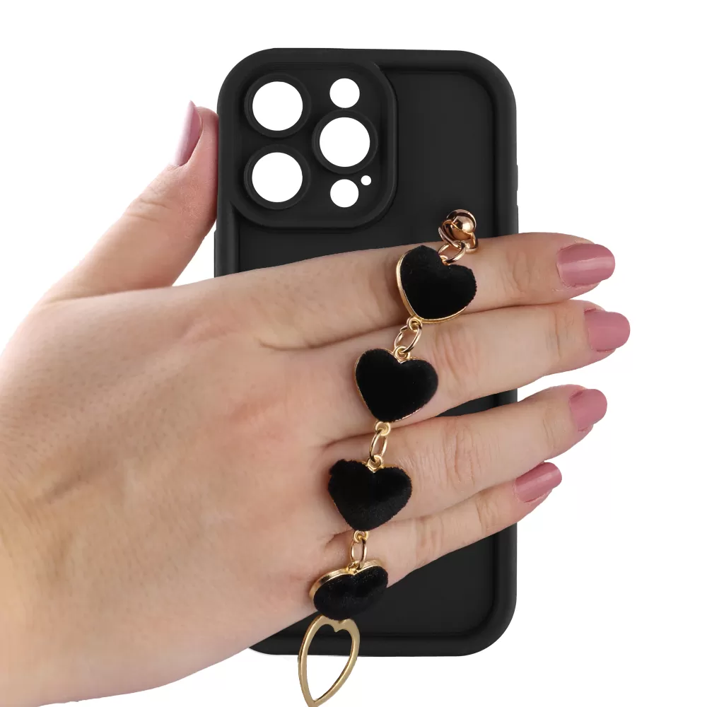 VOLTE-TEL SILICON TPU WITH STRAP ΘΗΚΗ IPHONE 15 PRO MAX 6.7in  FULL CAMERA PROTECTION BLACK WITH BLACK HEARTS - Image 5
