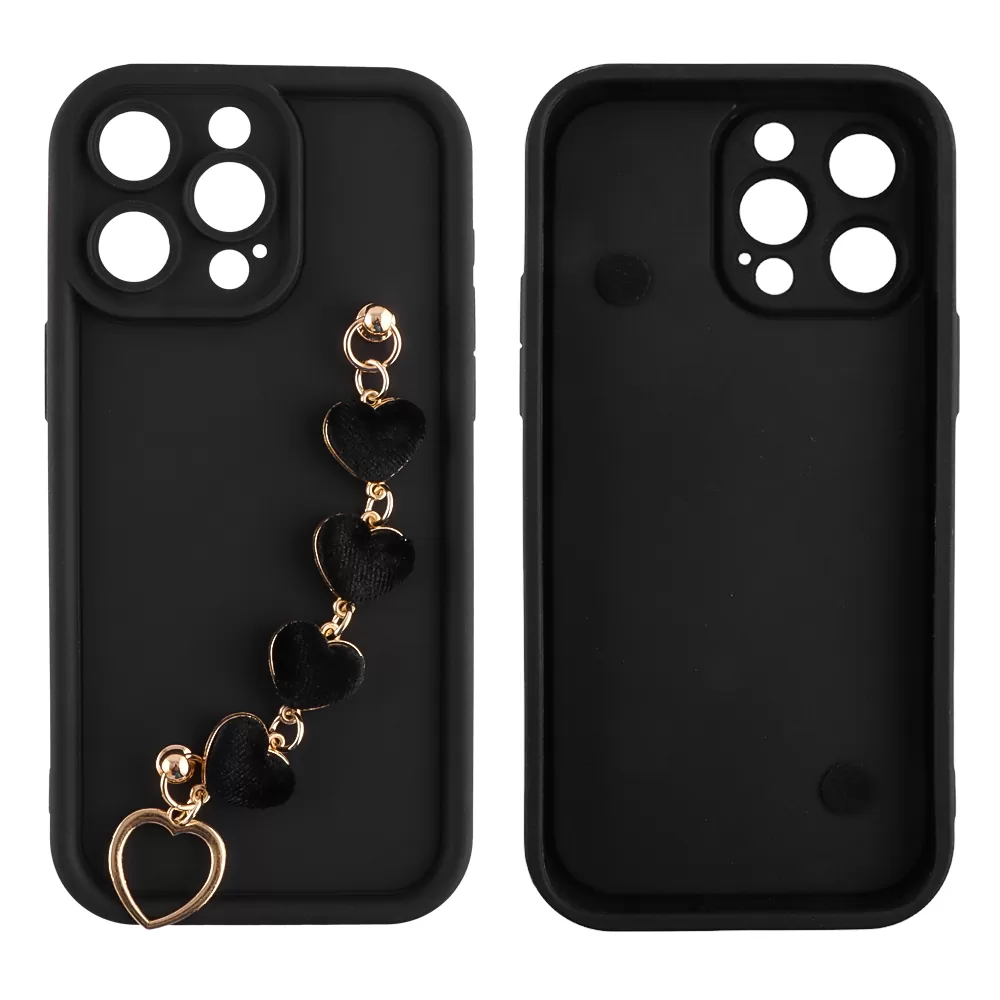 VOLTE-TEL SILICON TPU WITH STRAP ΘΗΚΗ IPHONE 15 PRO MAX 6.7in  FULL CAMERA PROTECTION BLACK WITH BLACK HEARTS - Image 3