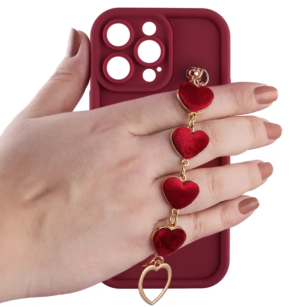 VOLTE-TEL SILICON TPU WITH STRAP ΘΗΚΗ IPHONE 15 PRO MAX 6.7in  FULL CAMERA PROTECTION BURGUNDY WITH RED HEARTS - Image 5