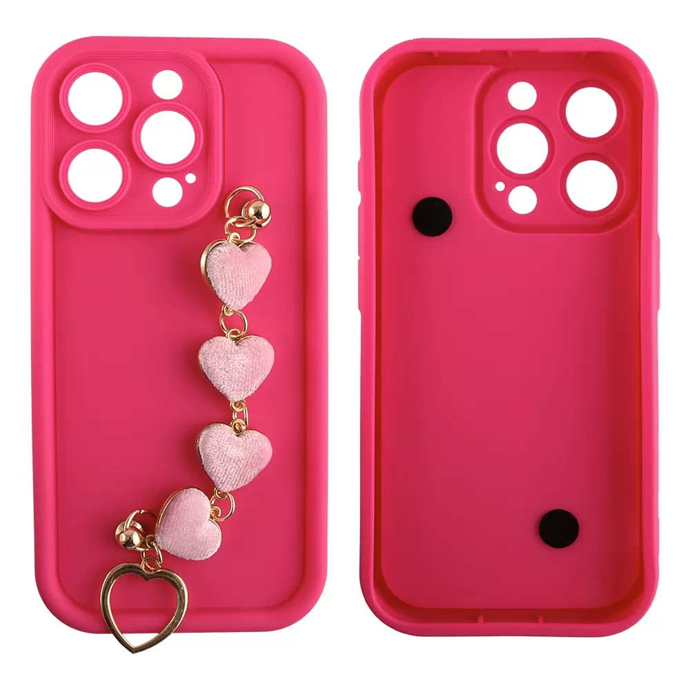 VOLTE-TEL SILICON TPU WITH STRAP ΘΗΚΗ IPHONE 15 PRO 6.1in  FULL CAMERA PROTECTION PINK WITH PINK HEARTS - Image 3