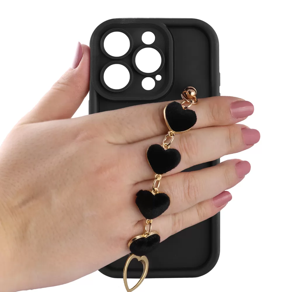 VOLTE-TEL SILICON TPU WITH STRAP ΘΗΚΗ IPHONE 15 PRO 6.1in  FULL CAMERA PROTECTION BLACK WITH BLACK HEARTS - Image 5