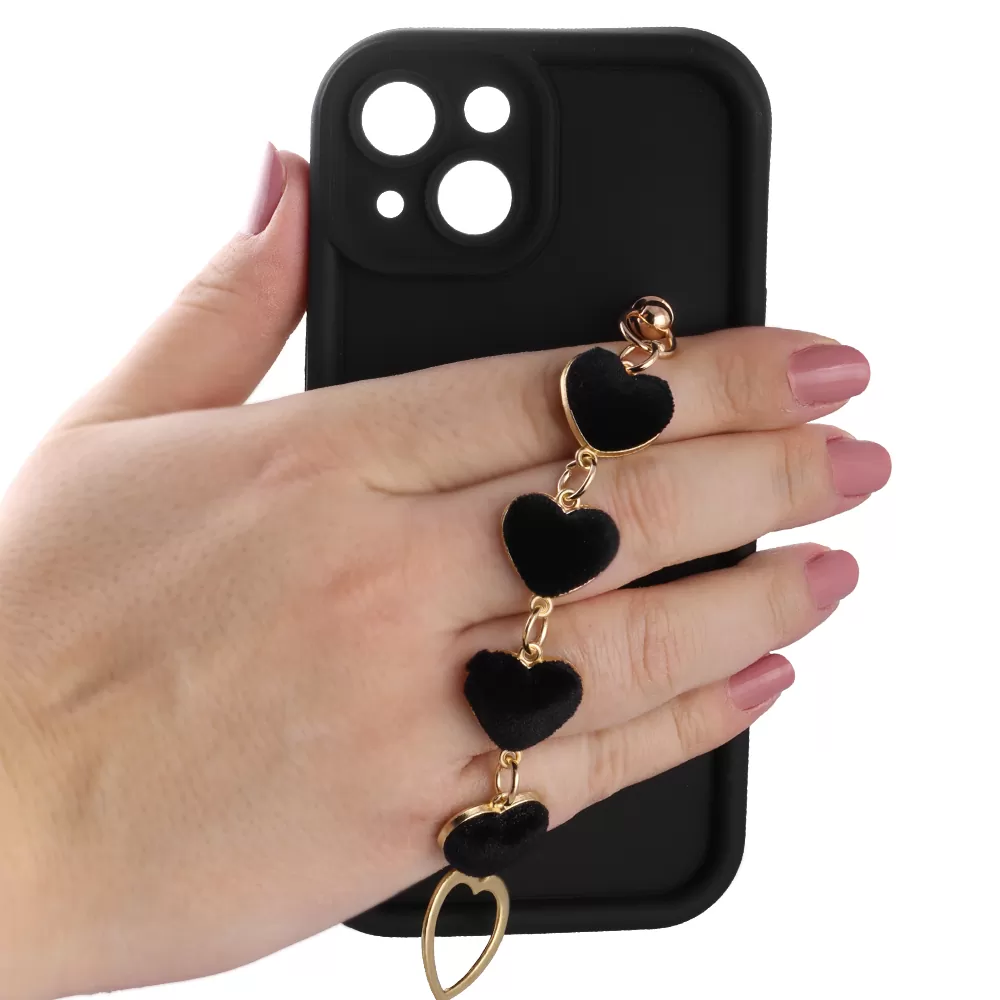 VOLTE-TEL SILICON TPU WITH STRAP ΘΗΚΗ IPHONE 15 6.1in  FULL CAMERA PROTECTION BLACK WITH BLACK HEARTS - Image 5