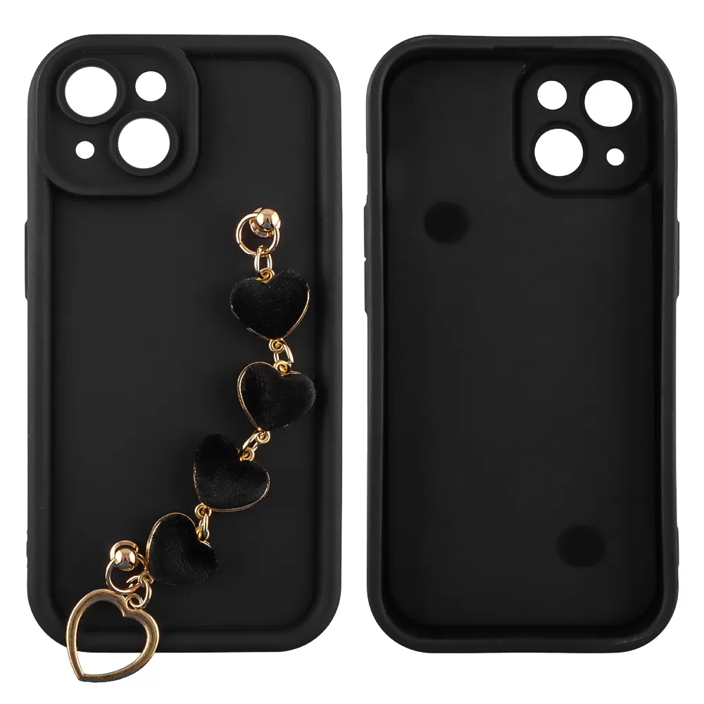 VOLTE-TEL SILICON TPU WITH STRAP ΘΗΚΗ IPHONE 15 6.1in  FULL CAMERA PROTECTION BLACK WITH BLACK HEARTS - Image 3