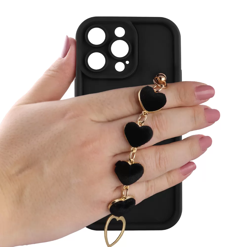 VOLTE-TEL SILICON TPU WITH STRAP ΘΗΚΗ IPHONE 14 PRO MAX 6.7in  FULL CAMERA PROTECTION BLACK WITH BLACK HEARTS - Image 5