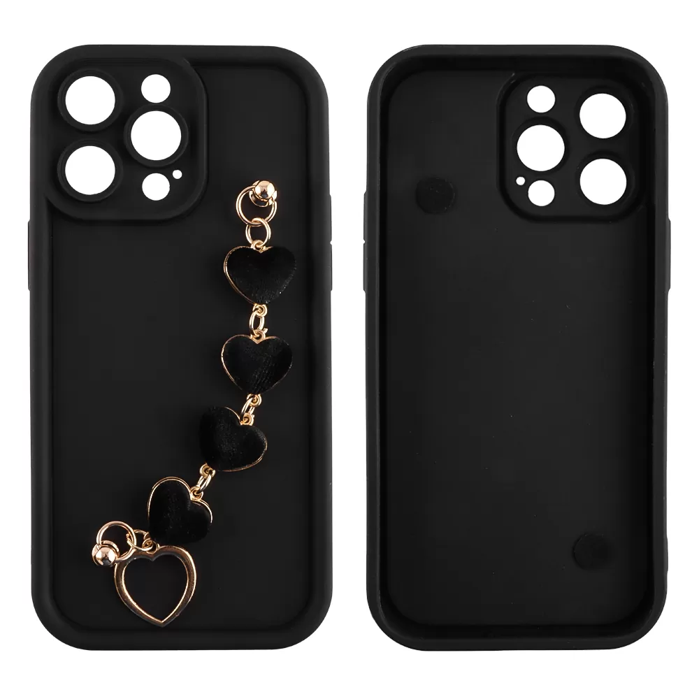 VOLTE-TEL SILICON TPU WITH STRAP ΘΗΚΗ IPHONE 14 PRO MAX 6.7in  FULL CAMERA PROTECTION BLACK WITH BLACK HEARTS - Image 3
