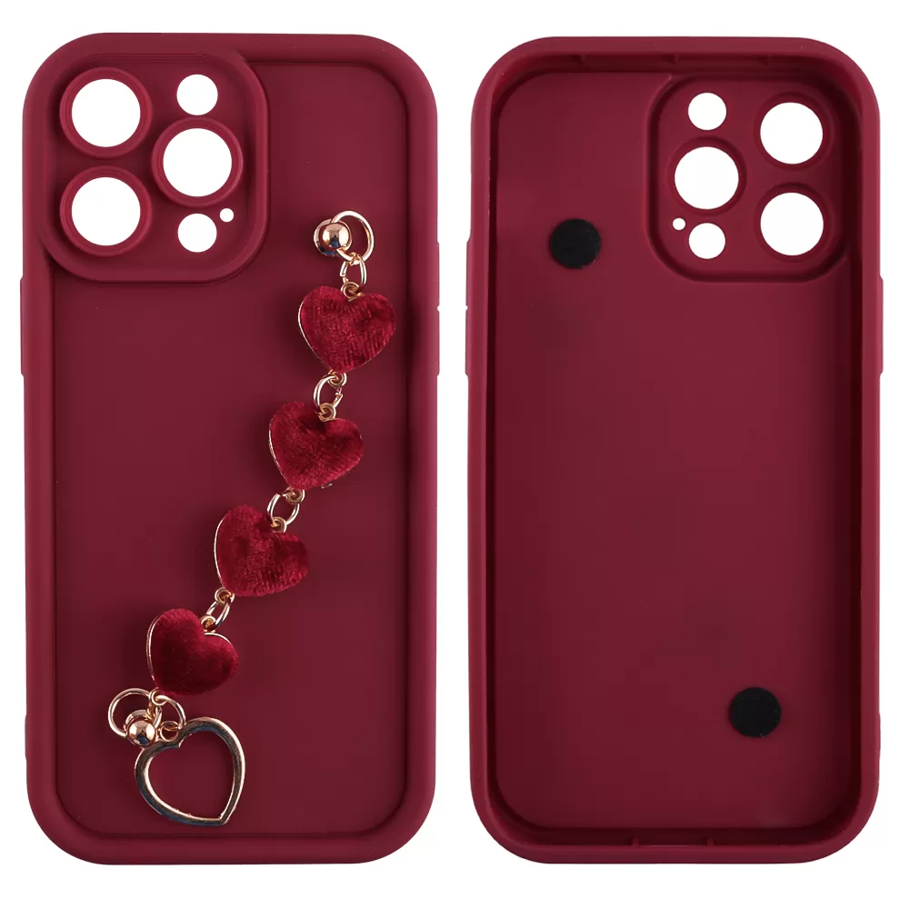 VOLTE-TEL SILICON TPU WITH STRAP ΘΗΚΗ IPHONE 14 PRO MAX 6.7in  FULL CAMERA PROTECTION BURGUNDY WITH RED HEARTS - Image 3