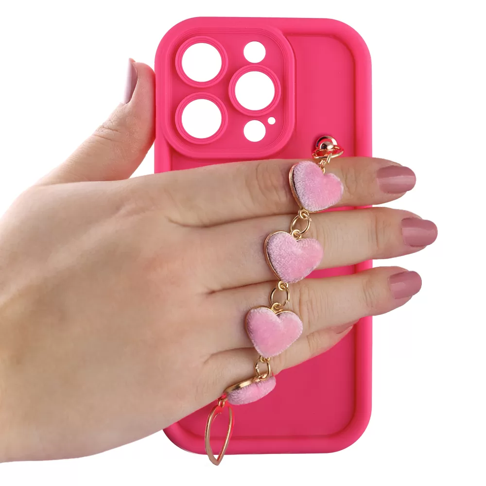 VOLTE-TEL SILICON TPU WITH STRAP ΘΗΚΗ IPHONE 14 PRO MAX 6.7in  FULL CAMERA PROTECTION PINK WITH PINK HEARTS - Image 5