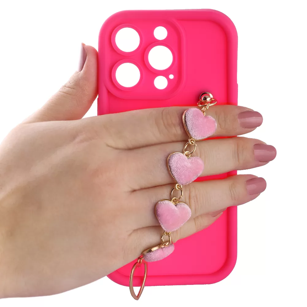 VOLTE-TEL SILICON TPU WITH STRAP ΘΗΚΗ IPHONE 14 PRO 6.1in  FULL CAMERA PROTECTION PINK WITH PINK HEARTS - Image 5