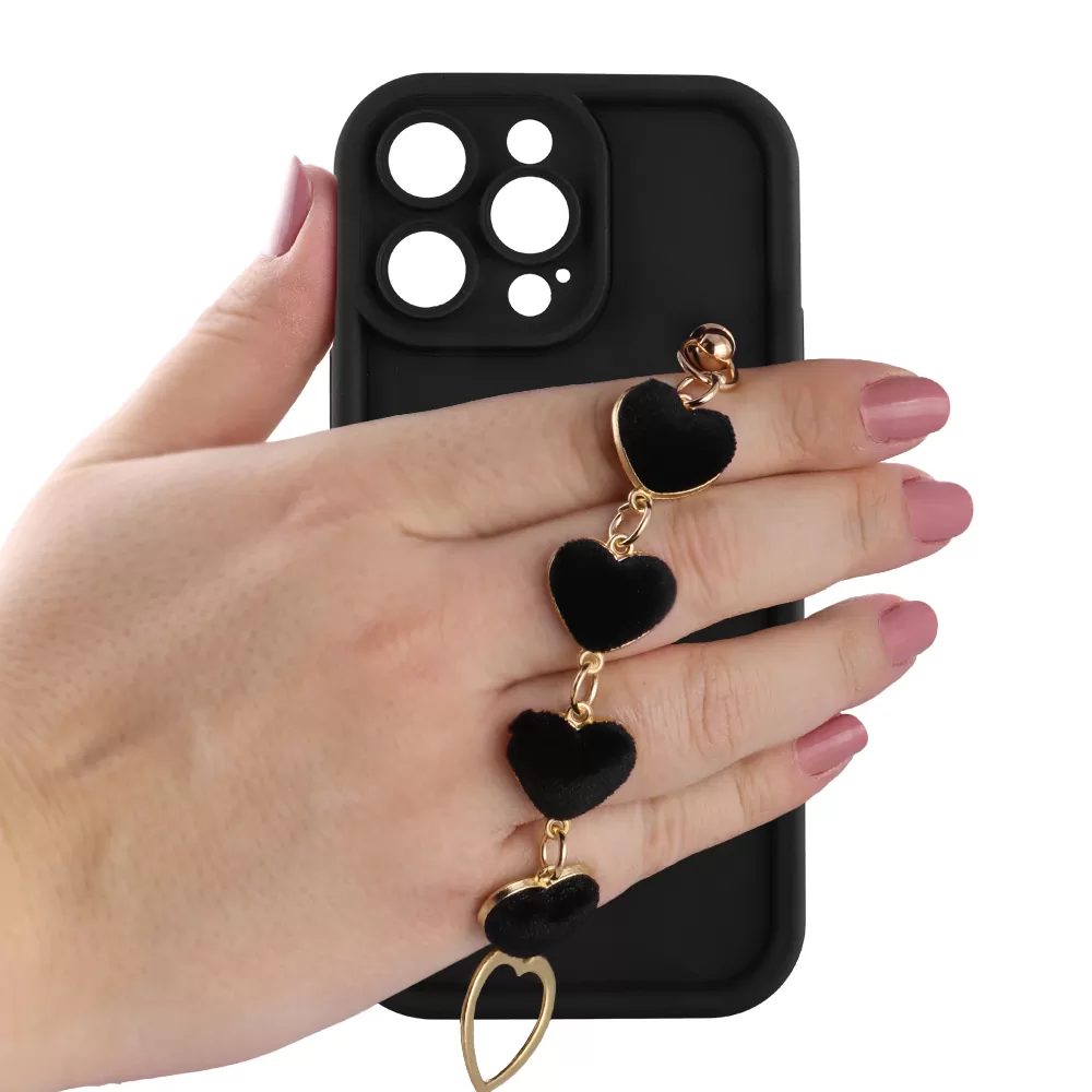 VOLTE-TEL SILICON TPU WITH STRAP ΘΗΚΗ IPHONE 14 PRO 6.1in  FULL CAMERA PROTECTION BLACK WITH BLACK HEARTS - Image 5