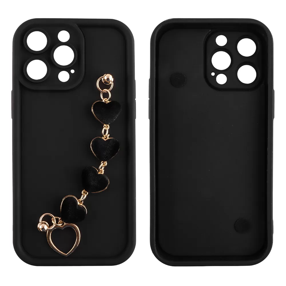 VOLTE-TEL SILICON TPU WITH STRAP ΘΗΚΗ IPHONE 14 PRO 6.1in  FULL CAMERA PROTECTION BLACK WITH BLACK HEARTS - Image 3