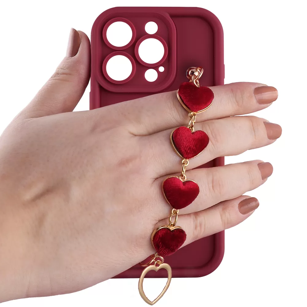 VOLTE-TEL SILICON TPU WITH STRAP ΘΗΚΗ IPHONE 16 PRO MAX 6.9in  FULL CAMERA PROTECTION BURGUNDY WITH RED HEARTS - Image 5