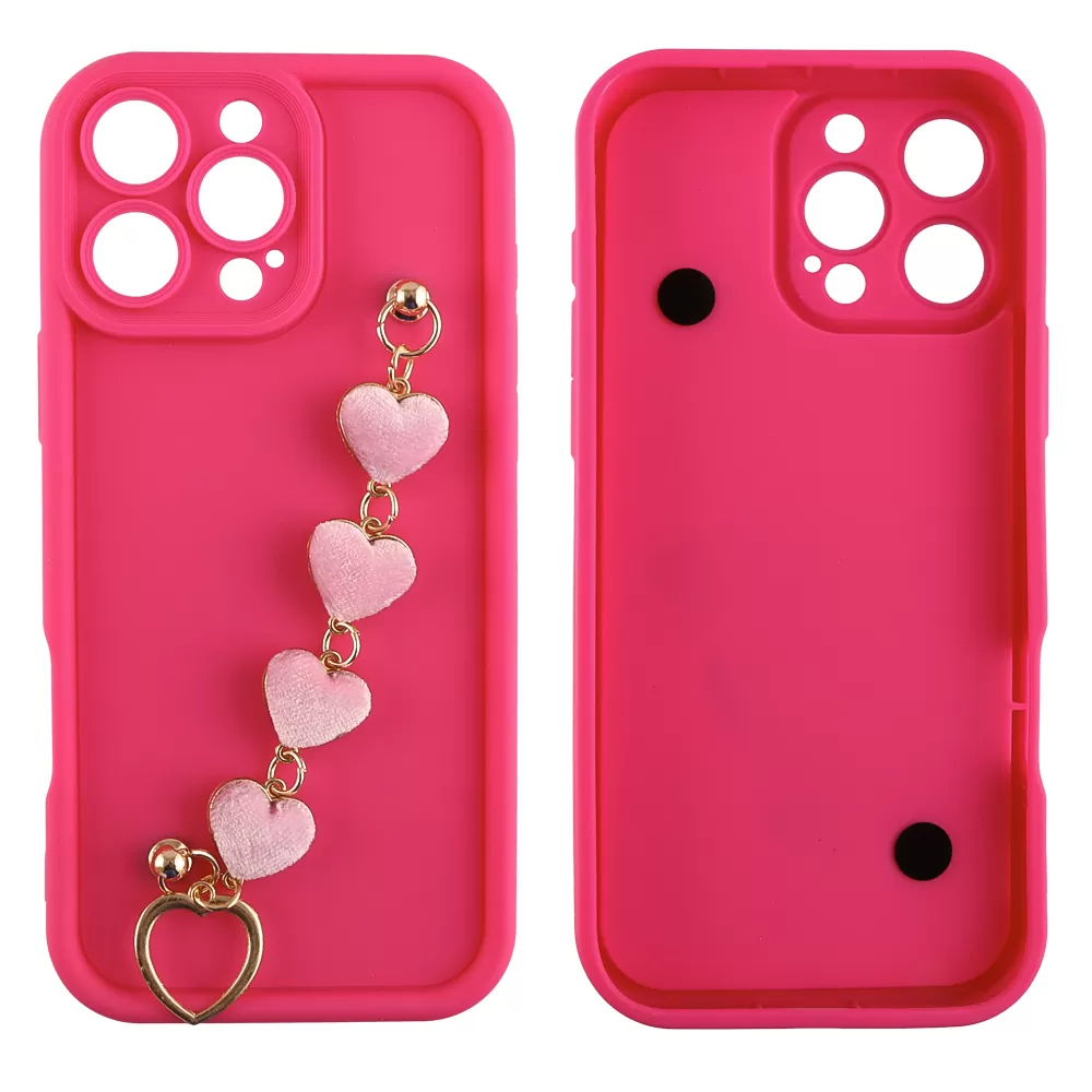VOLTE-TEL SILICON TPU WITH STRAP ΘΗΚΗ IPHONE 16 PRO 6.3in  FULL CAMERA PROTECTION PINK WITH PINK HEARTS - Image 3