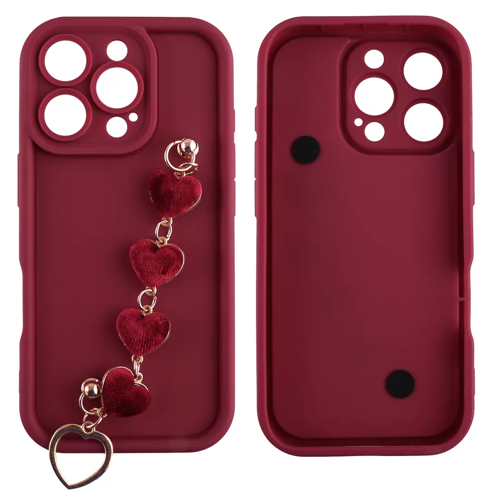 VOLTE-TEL SILICON TPU WITH STRAP ΘΗΚΗ IPHONE 16 PRO 6.3in  FULL CAMERA PROTECTION BURGUNDY WITH RED HEARTS - Image 3