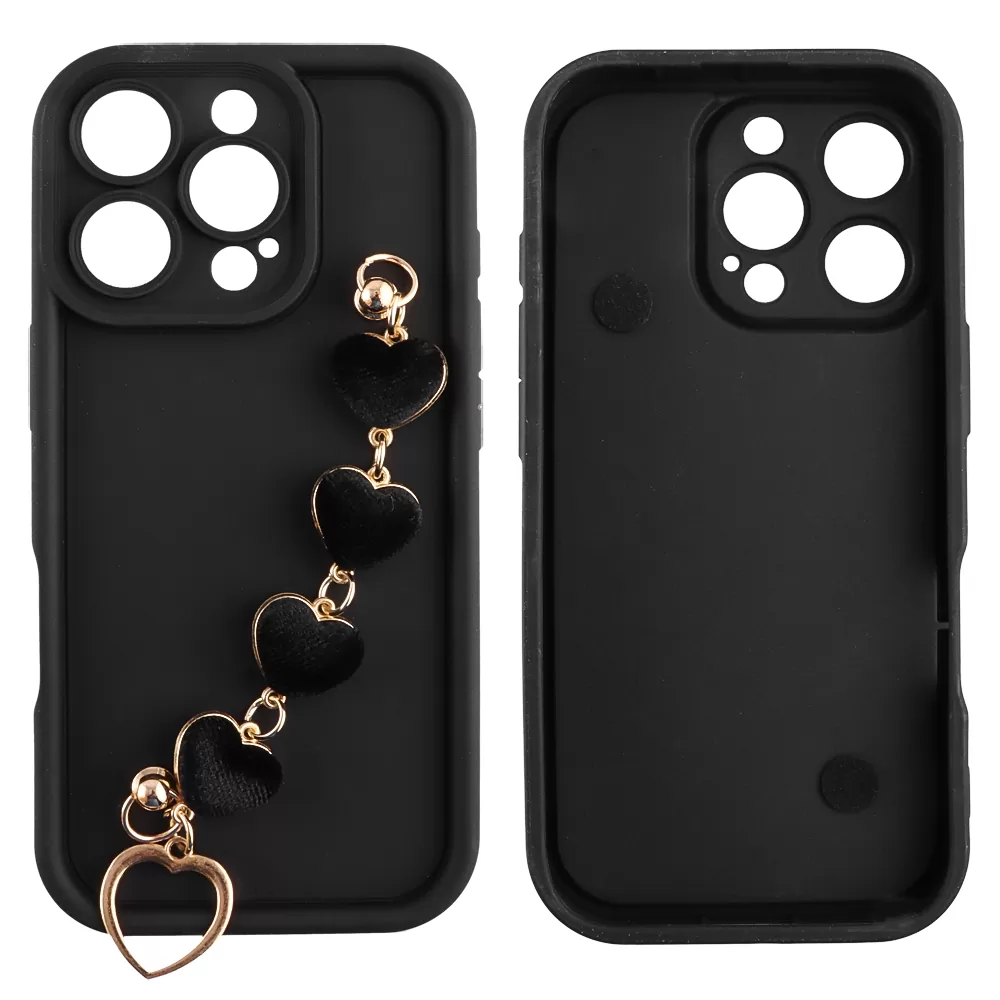 VOLTE-TEL SILICON TPU WITH STRAP ΘΗΚΗ IPHONE 16 PRO 6.3in  FULL CAMERA PROTECTION BLACK WITH BLACK HEARTS - Image 3