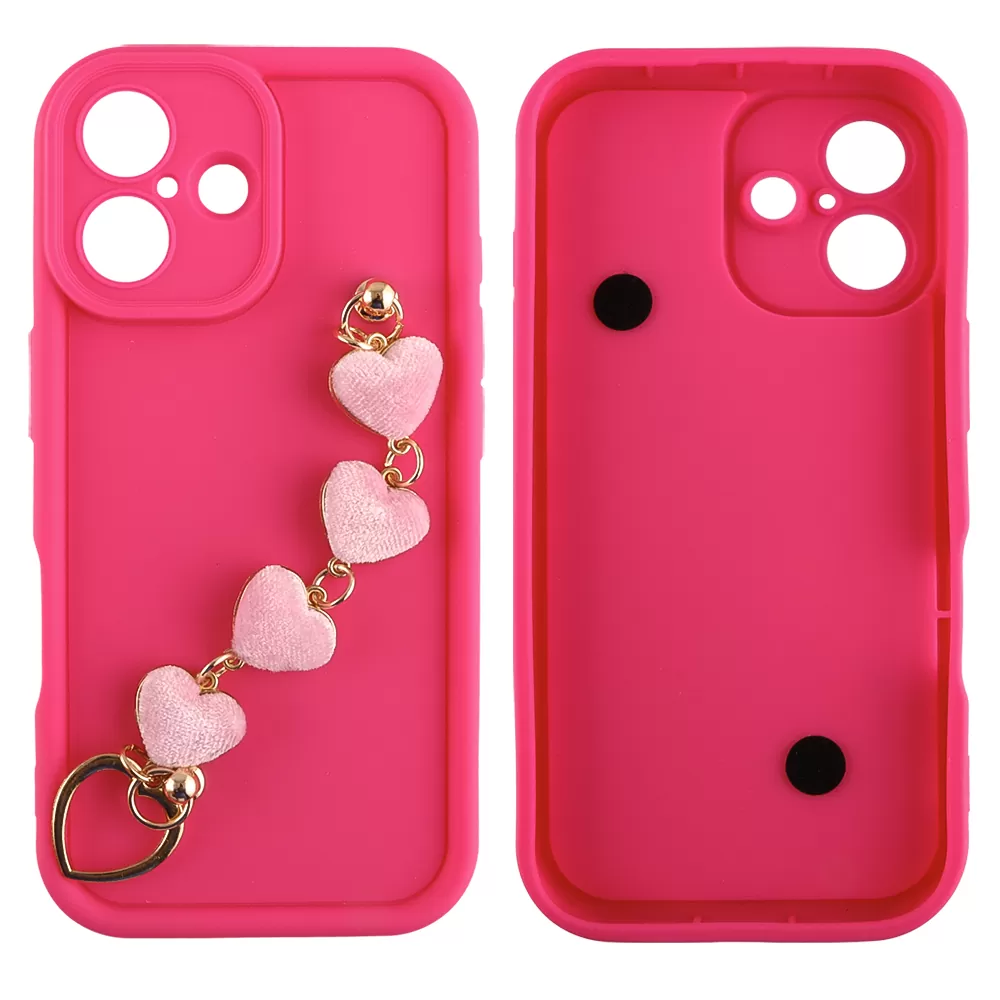 VOLTE-TEL SILICON TPU WITH STRAP ΘΗΚΗ IPHONE 16 6.1in  FULL CAMERA PROTECTION PINK WITH PINK HEARTS - Image 3