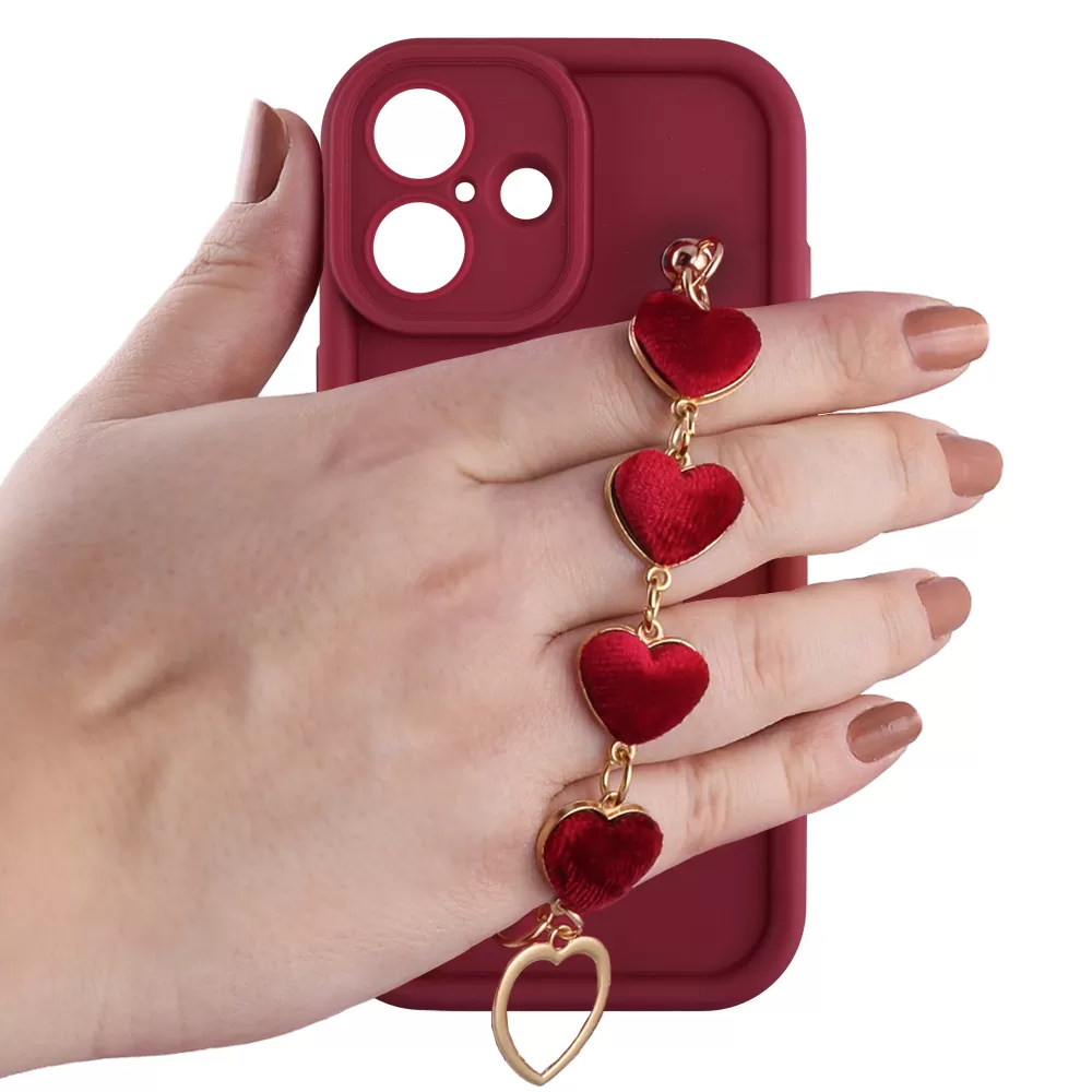 VOLTE-TEL SILICON TPU WITH STRAP ΘΗΚΗ IPHONE 16 6.1in  FULL CAMERA PROTECTION BURGUNDY WITH RED HEARTS - Image 5