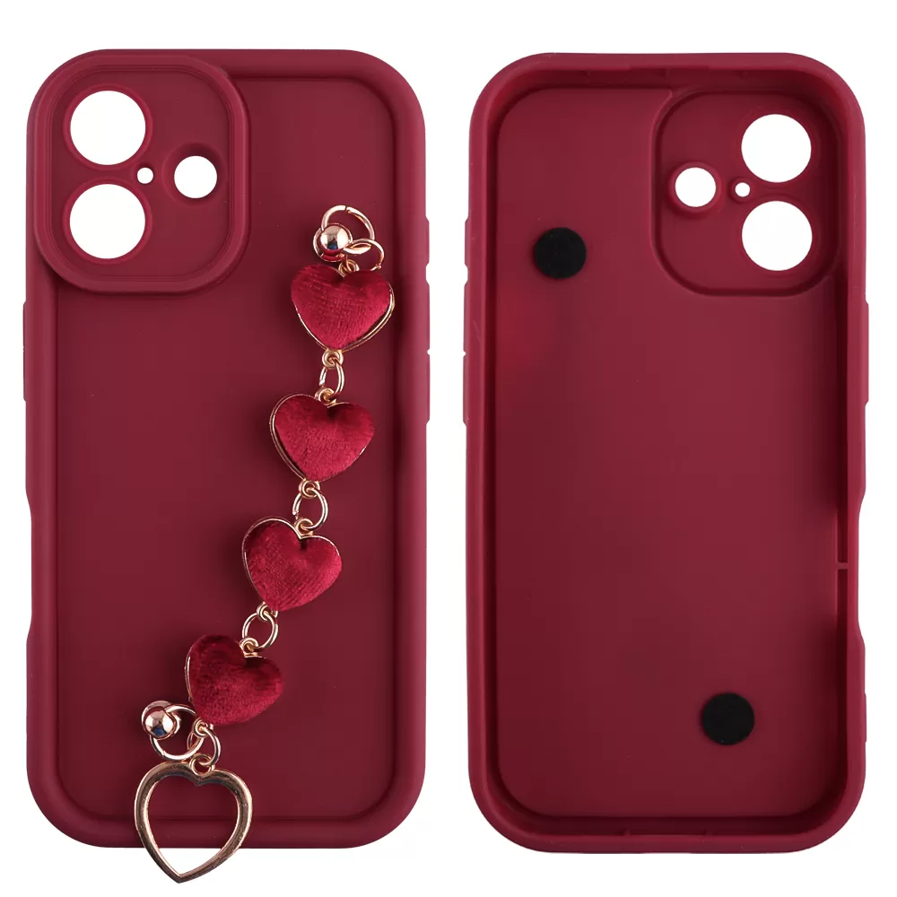 VOLTE-TEL SILICON TPU WITH STRAP ΘΗΚΗ IPHONE 16 6.1in  FULL CAMERA PROTECTION BURGUNDY WITH RED HEARTS - Image 3