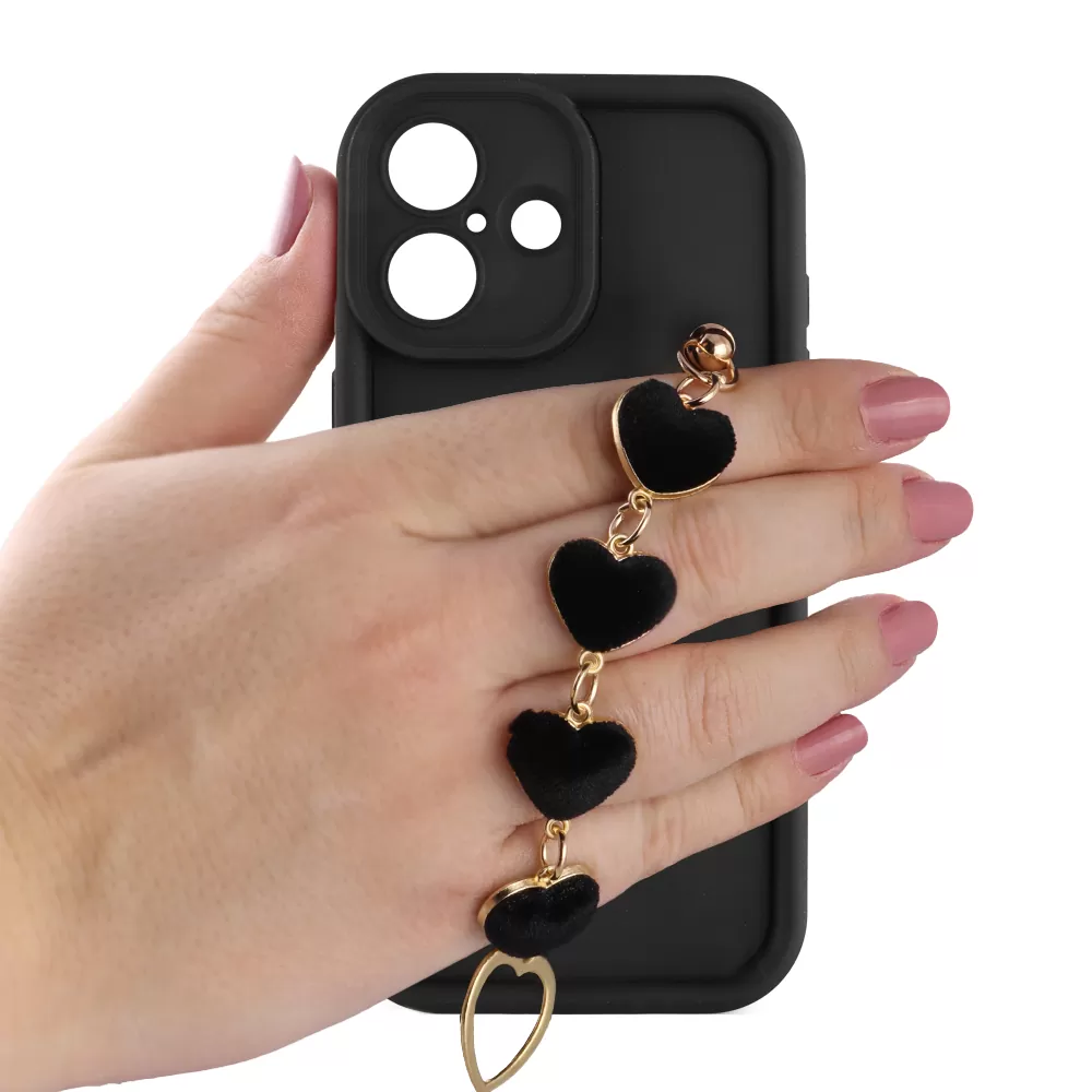 VOLTE-TEL SILICON TPU WITH STRAP ΘΗΚΗ IPHONE 16 6.1in  FULL CAMERA PROTECTION BLACK WITH BLACK HEARTS - Image 5