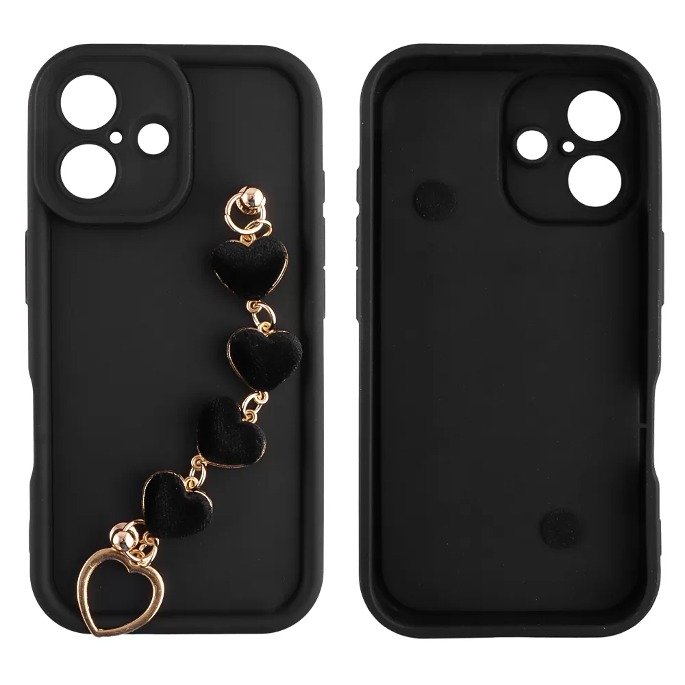 VOLTE-TEL SILICON TPU WITH STRAP ΘΗΚΗ IPHONE 16 6.1in  FULL CAMERA PROTECTION BLACK WITH BLACK HEARTS - Image 3