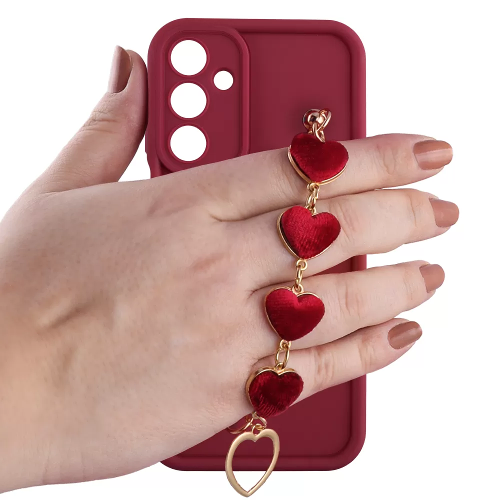 VOLTE-TEL SILICON TPU WITH STRAP ΘΗΚΗ SAMSUNG A16 4G A165/A16 5G A166 6.7in  FULL CAMERA PROTECTION BURGUNDY WITH RED HEARTS - Image 5