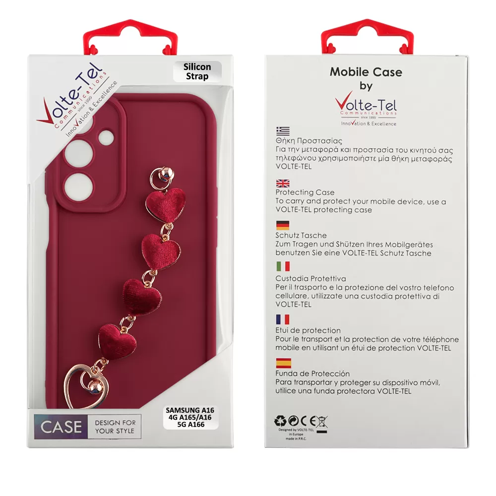 VOLTE-TEL SILICON TPU WITH STRAP ΘΗΚΗ SAMSUNG A16 4G A165/A16 5G A166 6.7in  FULL CAMERA PROTECTION BURGUNDY WITH RED HEARTS - Image 2