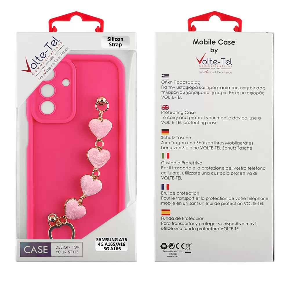 VOLTE-TEL SILICON TPU WITH STRAP ΘΗΚΗ SAMSUNG A16 4G A165/A16 5G A166 6.7in  FULL CAMERA PROTECTION PINK WITH PINK HEARTS - Image 2