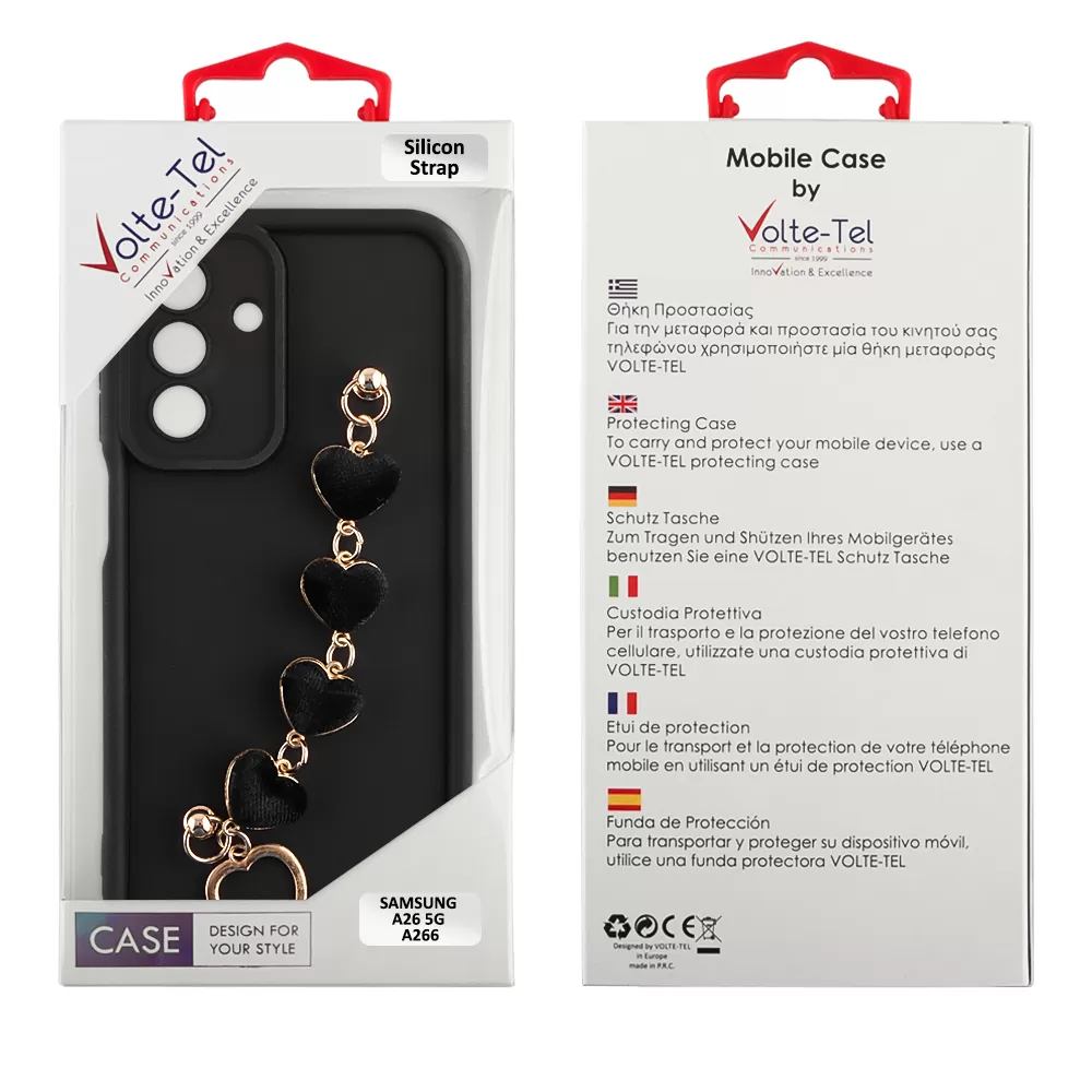 VOLTE-TEL SILICON TPU WITH STRAP ΘΗΚΗ SAMSUNG A26 5G A266 6.7in  FULL CAMERA PROTECTION BLACK WITH BLACK HEARTS - Image 2