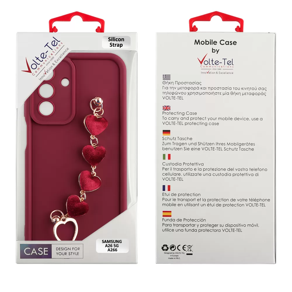 VOLTE-TEL SILICON TPU WITH STRAP ΘΗΚΗ SAMSUNG A26 5G A266 6.7in  FULL CAMERA PROTECTION BURGUNDY WITH RED HEARTS - Image 2