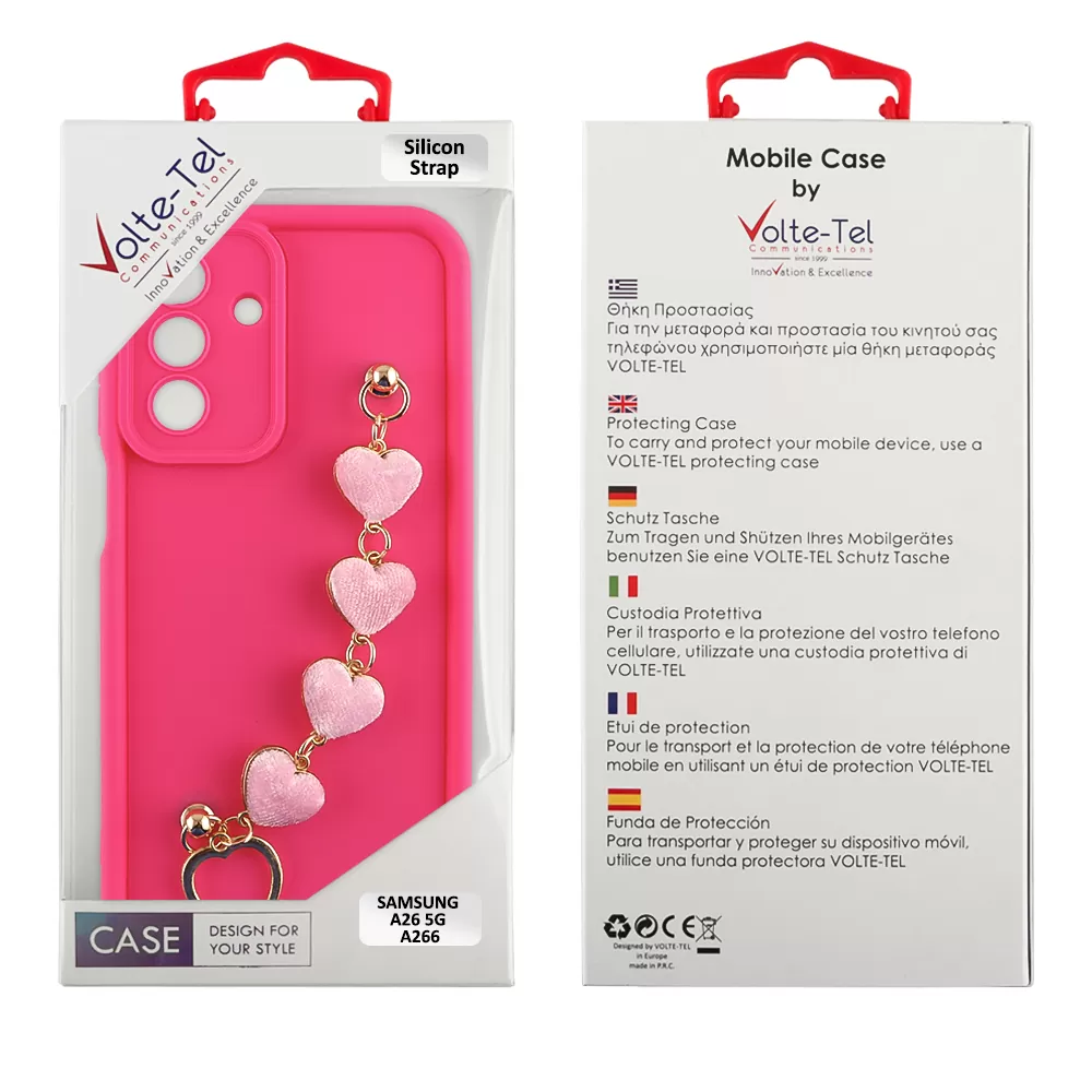 VOLTE-TEL SILICON TPU WITH STRAP ΘΗΚΗ SAMSUNG A26 5G A266 6.7in  FULL CAMERA PROTECTION PINK WITH PINK HEARTS - Image 2