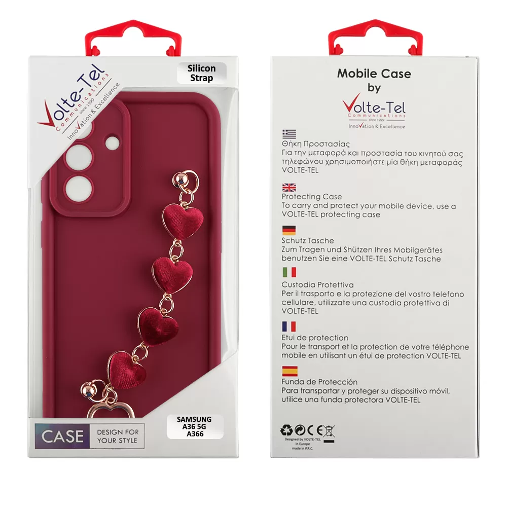 VOLTE-TEL SILICON TPU WITH STRAP ΘΗΚΗ SAMSUNG A36 5G A366 6.7in  FULL CAMERA PROTECTION BURGUNDY WITH RED HEARTS - Image 2
