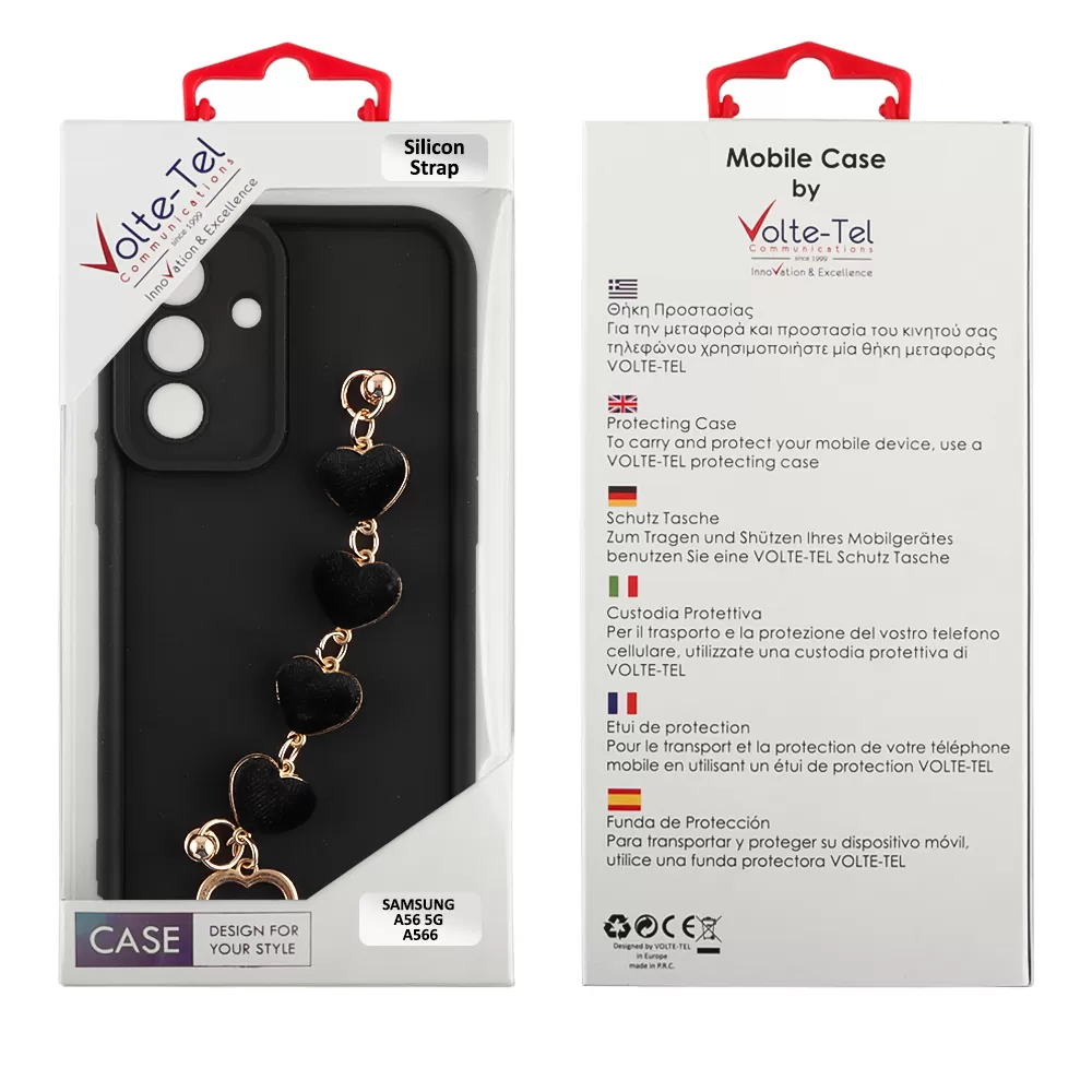 VOLTE-TEL SILICON TPU WITH STRAP ΘΗΚΗ SAMSUNG A56 5G A566 6.7in  FULL CAMERA PROTECTION BLACK WITH BLACK HEARTS - Image 2
