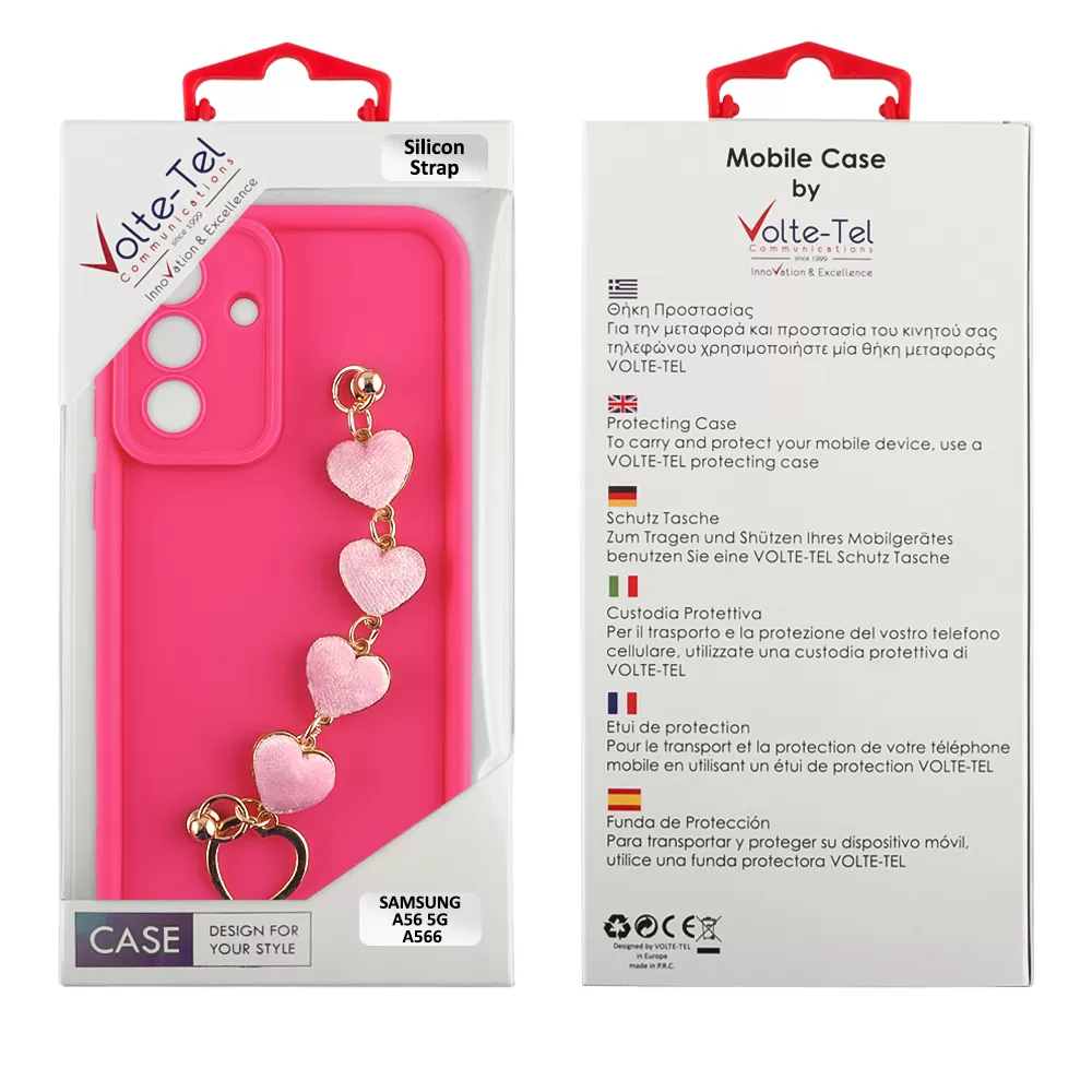 VOLTE-TEL SILICON TPU WITH STRAP ΘΗΚΗ SAMSUNG A56 5G A566 6.7in  FULL CAMERA PROTECTION PINK WITH PINK HEARTS - Image 2
