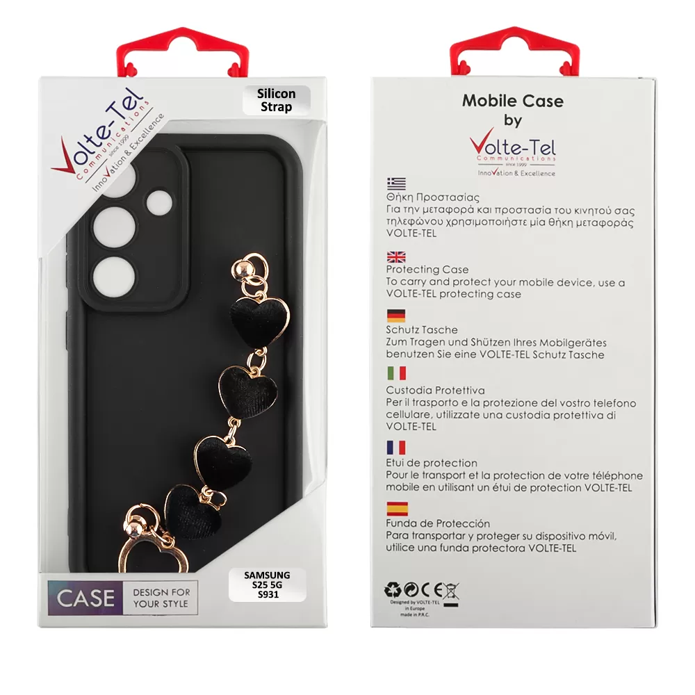 VOLTE-TEL SILICON TPU WITH STRAP ΘΗΚΗ SAMSUNG S25 5G S931 6.2in  FULL CAMERA PROTECTION BLACK WITH BLACK HEARTS - Image 2