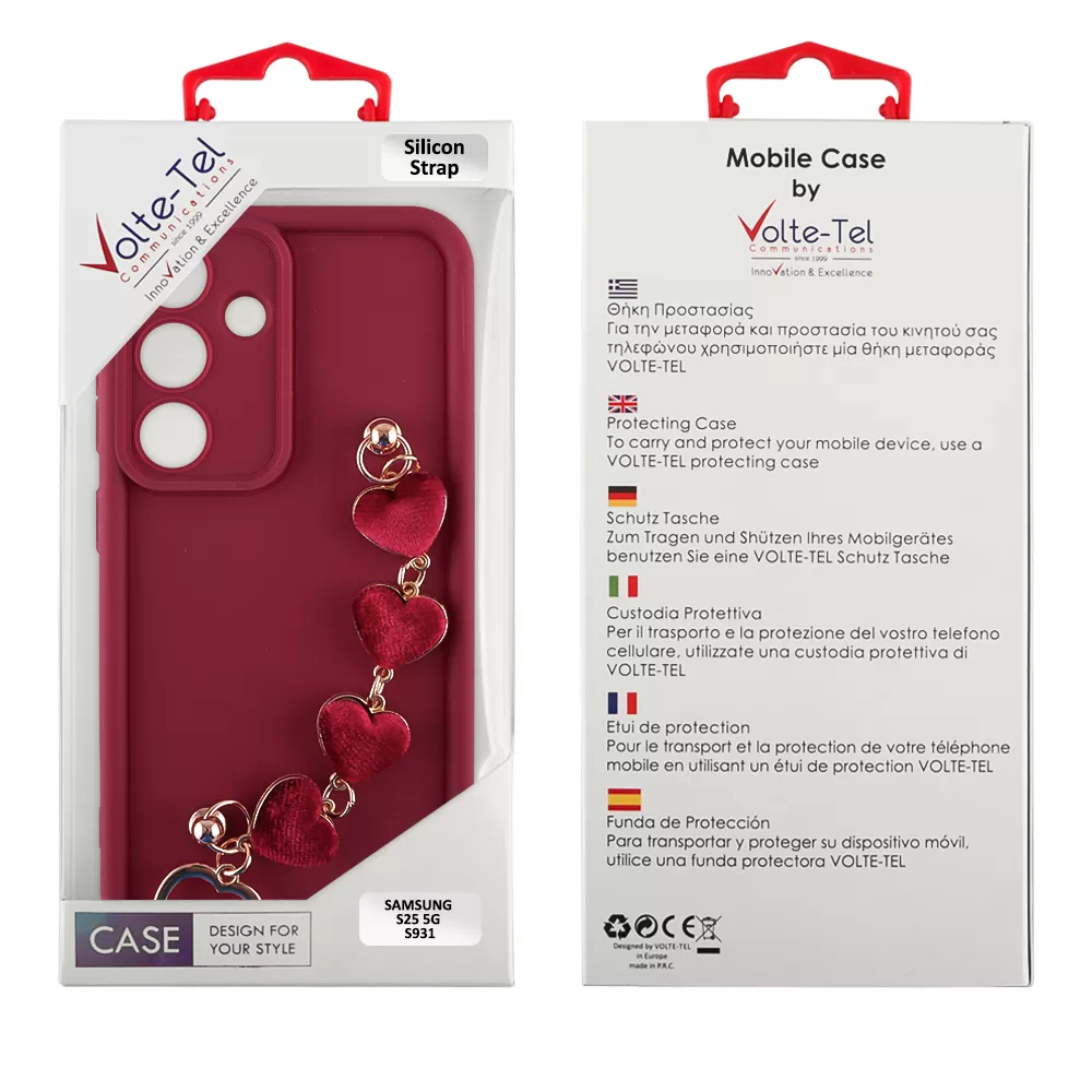 VOLTE-TEL SILICON TPU WITH STRAP ΘΗΚΗ SAMSUNG S25 5G S931 6.2in  FULL CAMERA PROTECTION BURGUNDY WITH RED HEARTS - Image 2