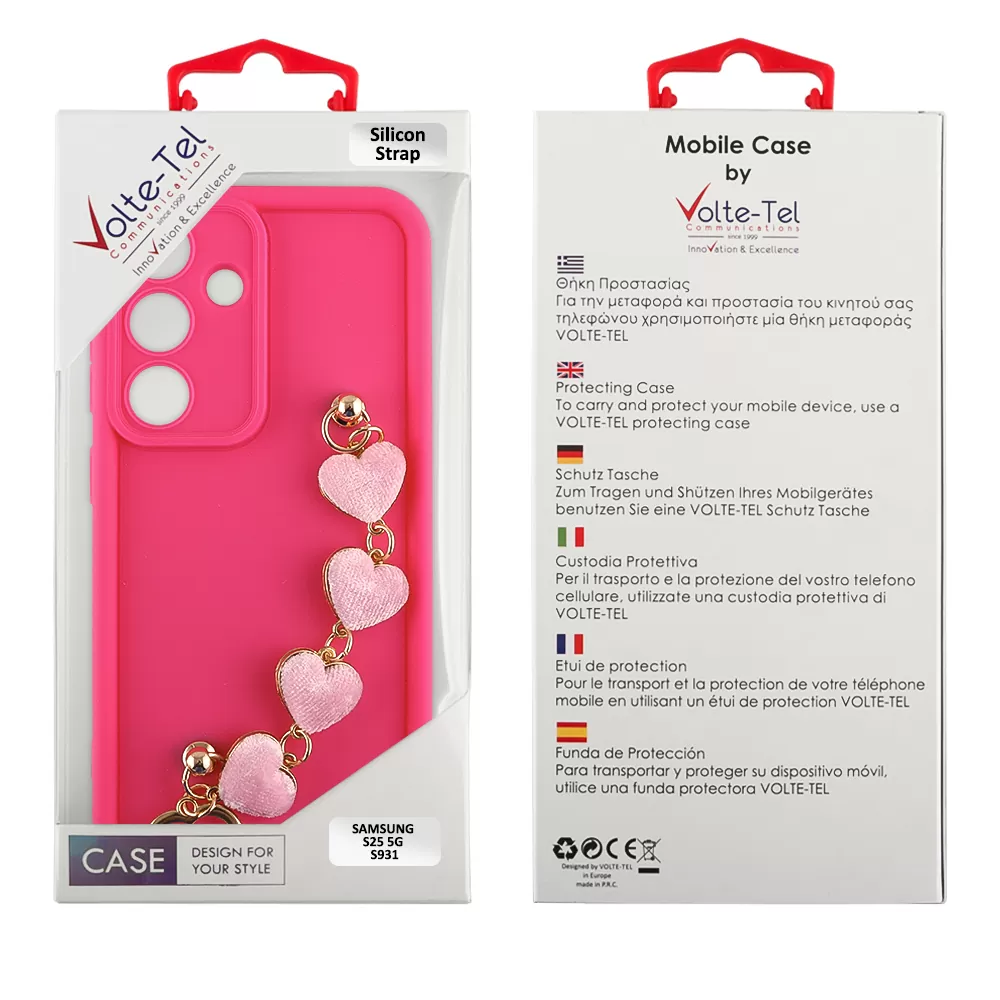 VOLTE-TEL SILICON TPU WITH STRAP ΘΗΚΗ SAMSUNG S25 5G S931 6.2in  FULL CAMERA PROTECTION PINK WITH PINK HEARTS - Image 2