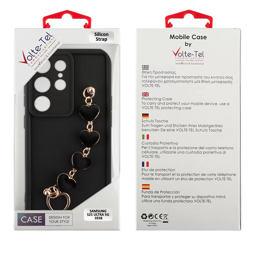 VOLTE-TEL SILICON TPU WITH STRAP ΘΗΚΗ SAMSUNG S25 ULTRA 5G S938 6.9in  FULL CAMERA PROTECTION BLACK WITH BLACK HEARTS - Image 2