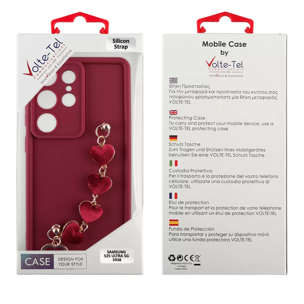 VOLTE-TEL SILICON TPU WITH STRAP ΘΗΚΗ SAMSUNG S25 ULTRA 5G S938 6.9in  FULL CAMERA PROTECTION BURGUNDY WITH RED HEARTS - Image 2
