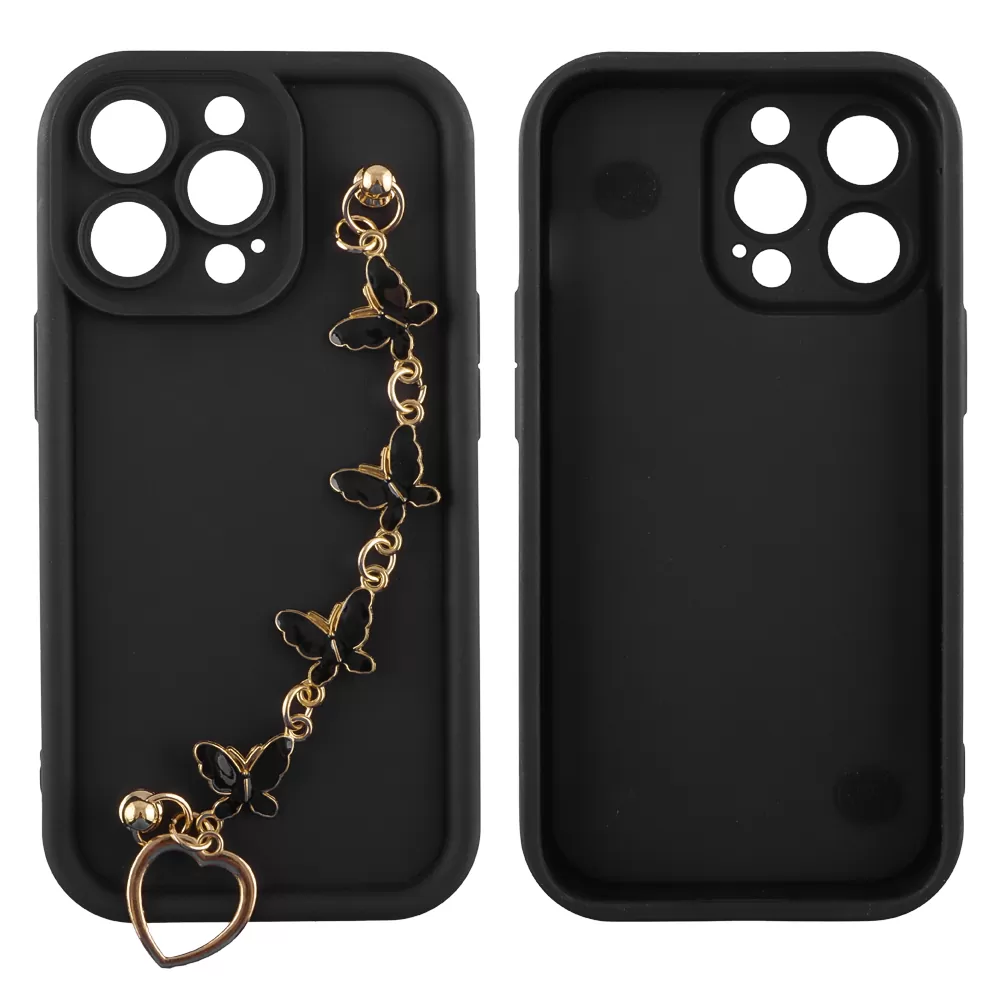 VOLTE-TEL SILICON TPU WITH STRAP ΘΗΚΗ IPHONE 13 PRO 6.1in  FULL CAMERA PROTECTION BLACK WITH BLACK BUTTERFLIES - Image 3