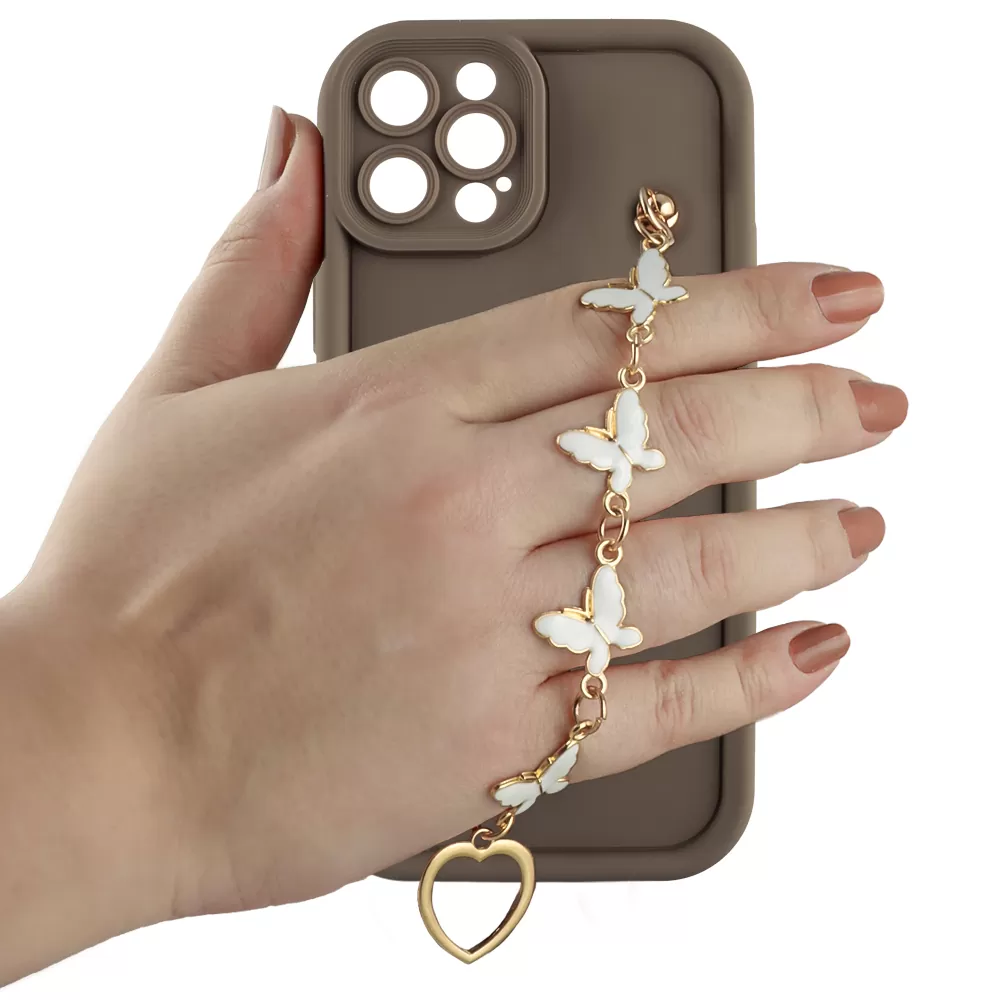 VOLTE-TEL SILICON TPU WITH STRAP ΘΗΚΗ IPHONE 12 PRO 6.1in  FULL CAMERA PROTECTION BROWN WITH WHITE BUTTERFLIES - Image 5