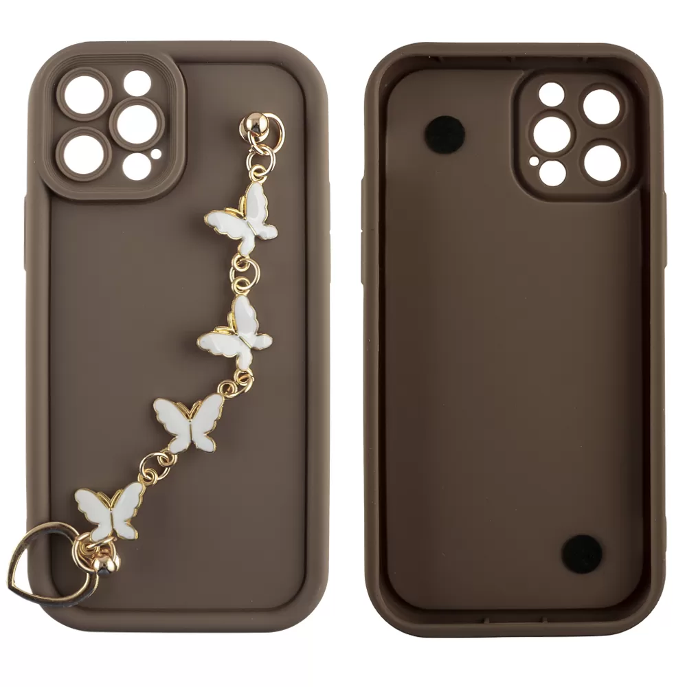 VOLTE-TEL SILICON TPU WITH STRAP ΘΗΚΗ IPHONE 12 PRO 6.1in  FULL CAMERA PROTECTION BROWN WITH WHITE BUTTERFLIES - Image 3