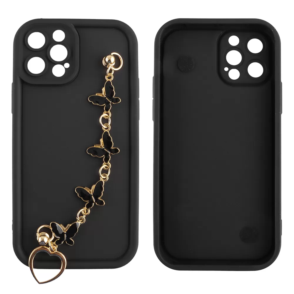 VOLTE-TEL SILICON TPU WITH STRAP ΘΗΚΗ IPHONE 12 PRO 6.1in  FULL CAMERA PROTECTION BLACK WITH BLACK BUTTERFLIES - Image 3